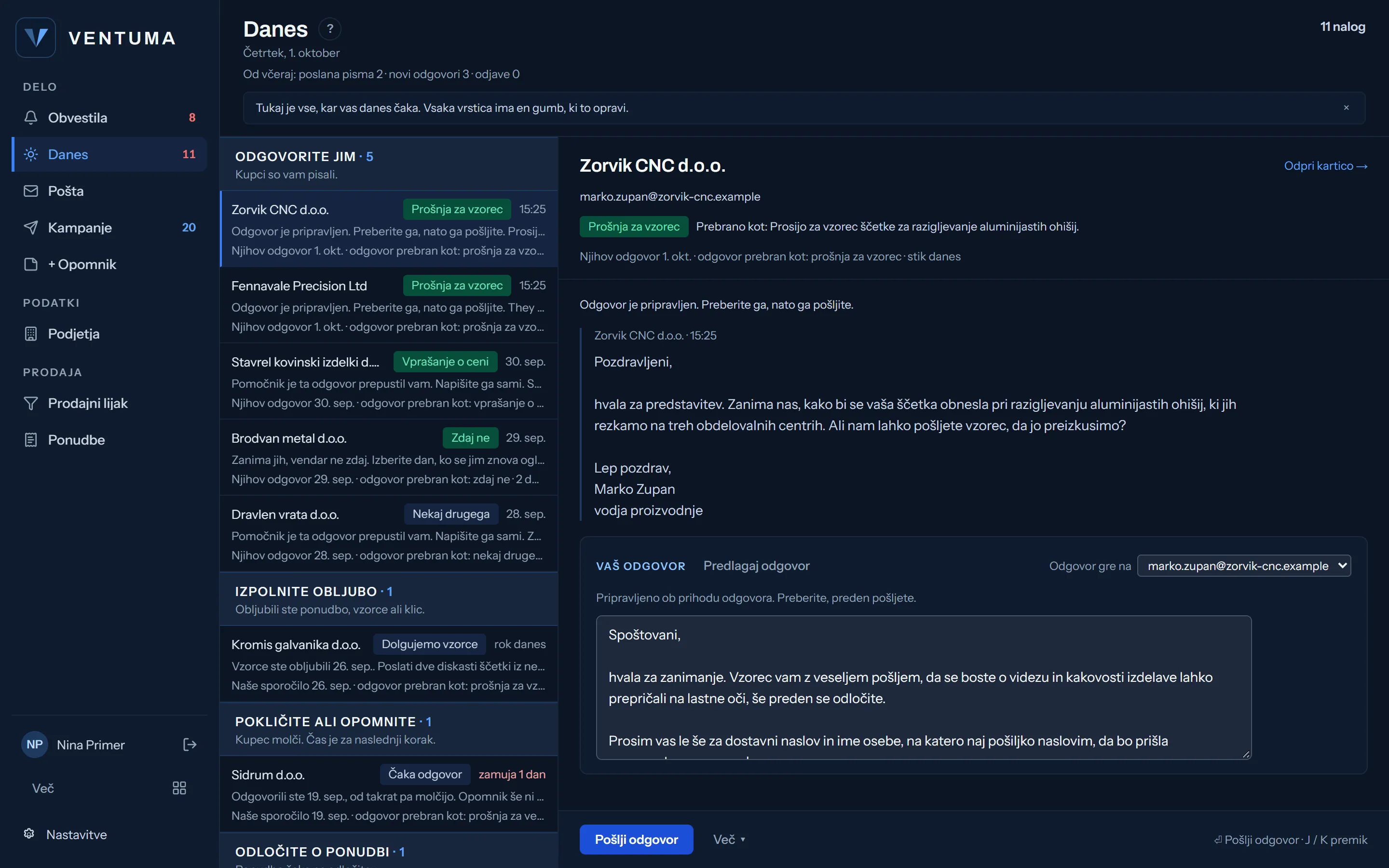 Stran Danes: kaj vas danes čaka, z odgovori podjetij na vrhu