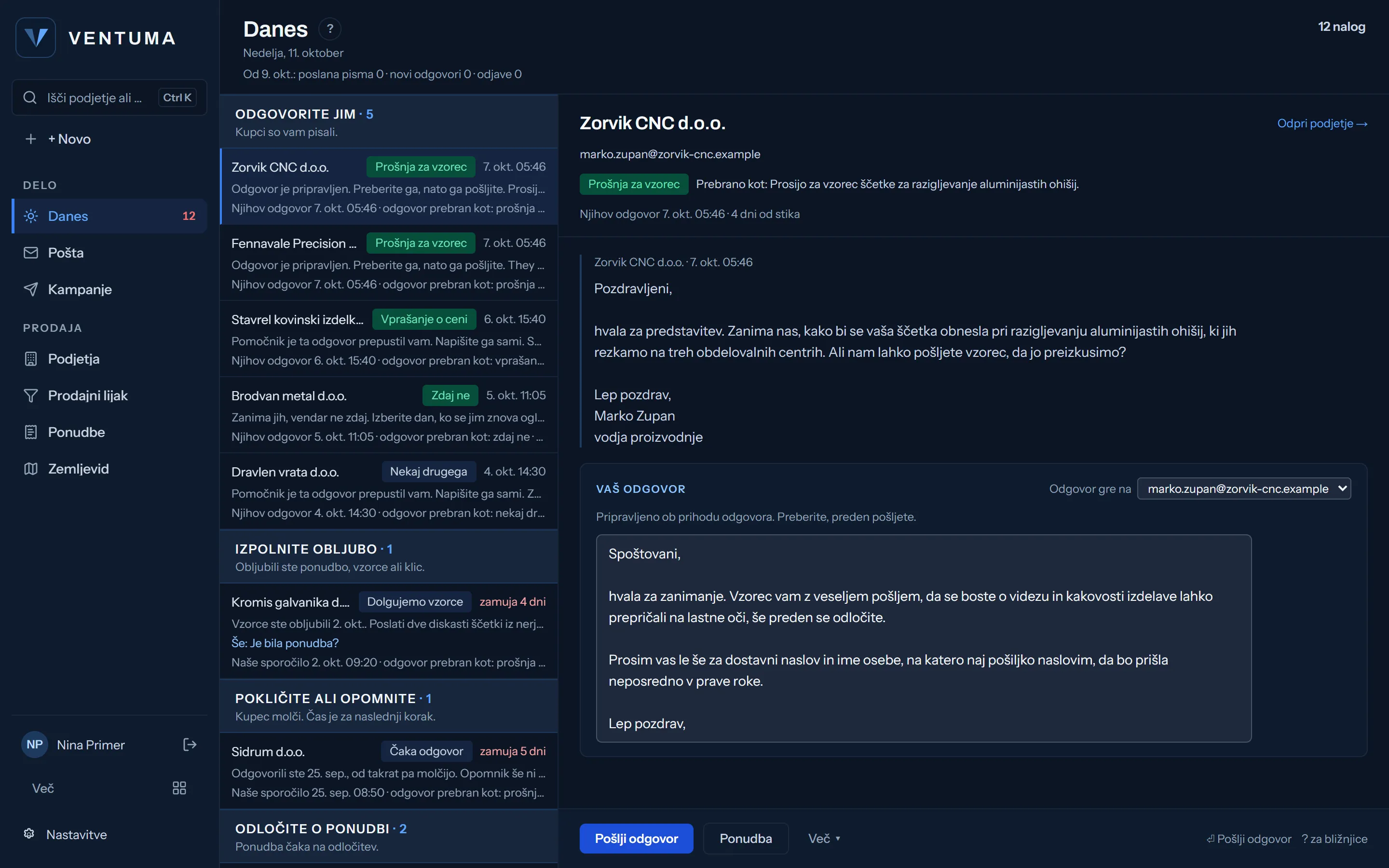 Stran Danes: kaj vas danes čaka, z odgovori podjetij na vrhu
