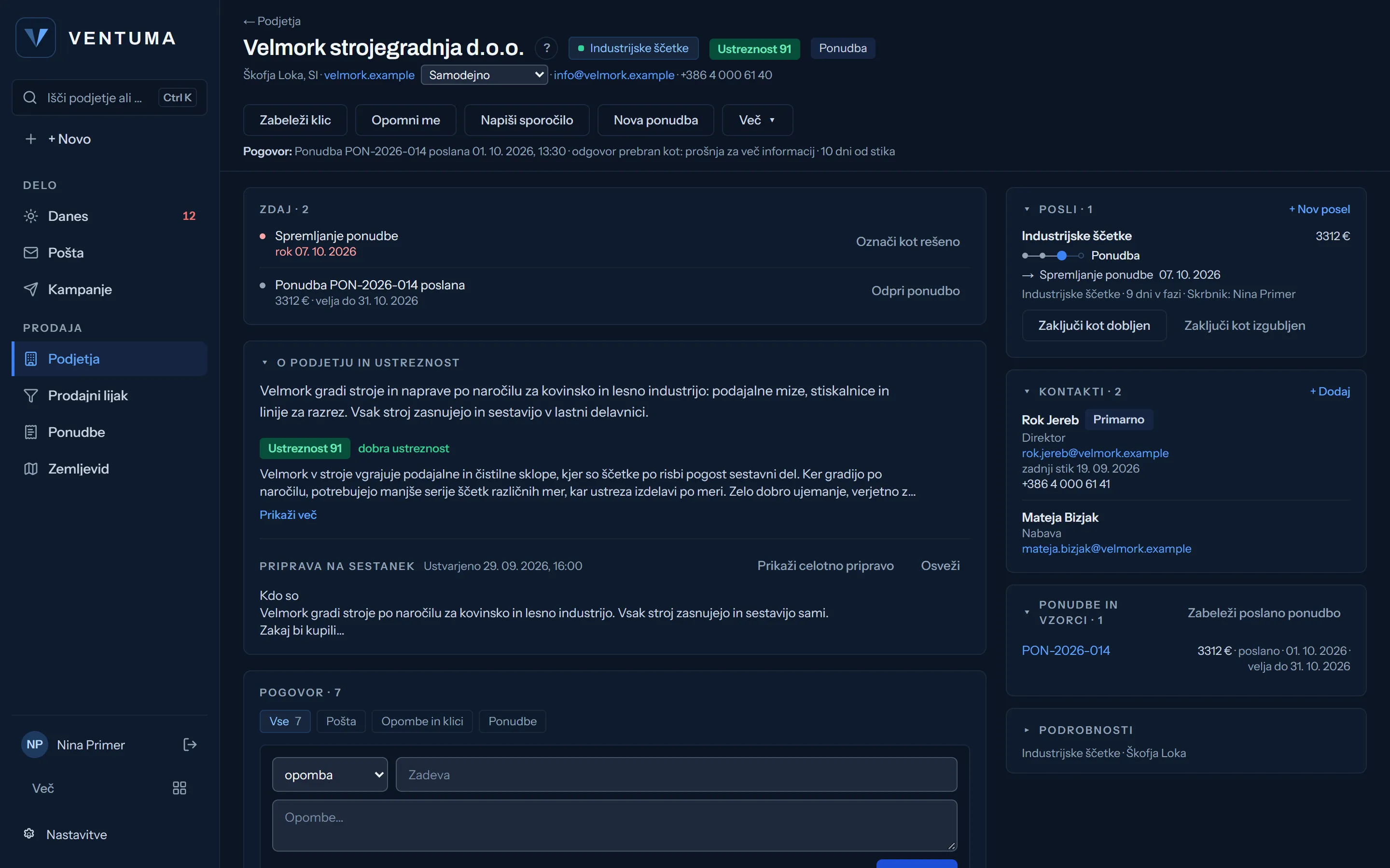 Stran podjetja: ujemanje, razloženo z besedami, pogovor, posel in osebe